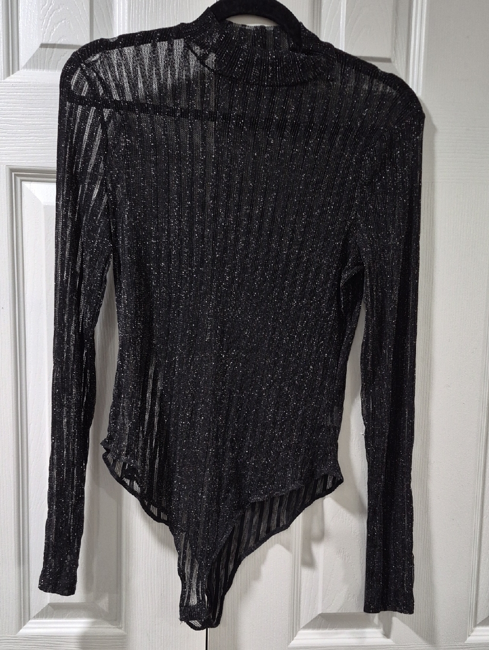 iris Black Sparkle Sheer Long-Sleeve Bodysuit